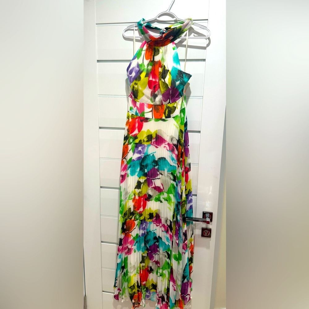 Eliza J colourful Halter Dress; Sleeveless Long Formal Gown